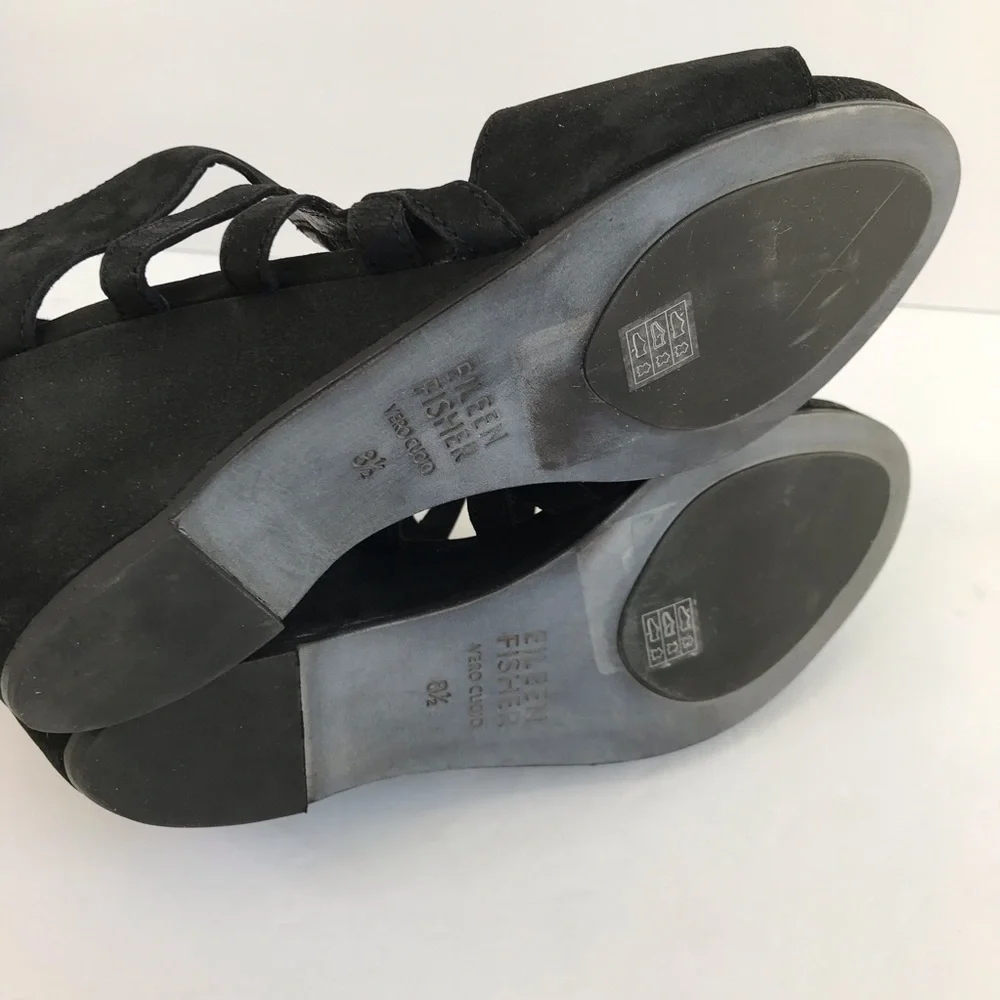 EILEEN FISHER Dewey Black Strappy Cage Wedge Sandals NEW Size 8.5